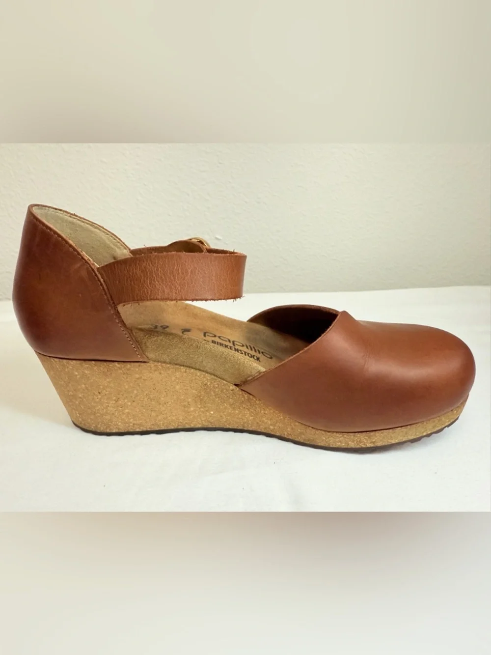 Papillio Birkenstock Cognac Leather Mary Jane Wedge Comfort Shoes 39 - Picture 11 of 16